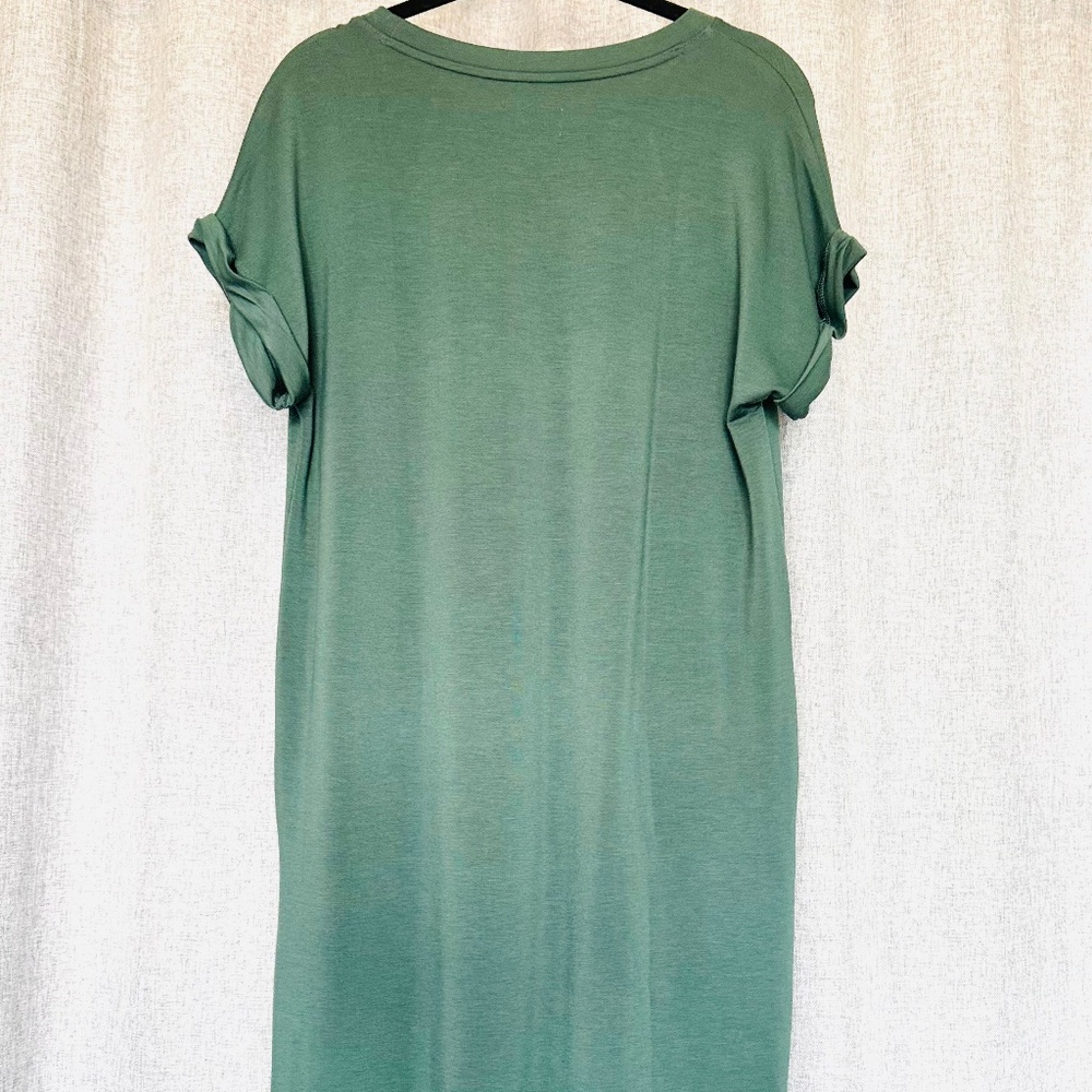 Lou & Grey Shirt Dress Women's XS Loose Comfy Pockets Soft Oversized Olive Green